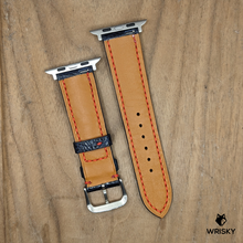 Load image into Gallery viewer, #1225 (Suitable for Apple Watch) Blue Ostrich Leg Leather Watch Strap with Red Stitches