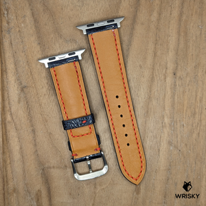 #1225 (Suitable for Apple Watch) Blue Ostrich Leg Leather Watch Strap with Red Stitches