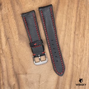 #1108 22/20mm Black Ostrich Leg Leather Watch Strap with Red Stitches