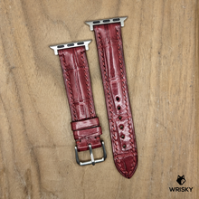 Load image into Gallery viewer, #1226 (Suitable for Apple Watch) Wine Red Crocodile Belly Leather Watch Strap with Red Stitches