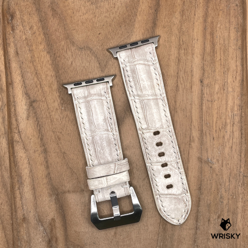 #1156 (Suitable for Apple Watch) Himalayan Crocodile Belly Leather Watch Strap with Cream Stitches