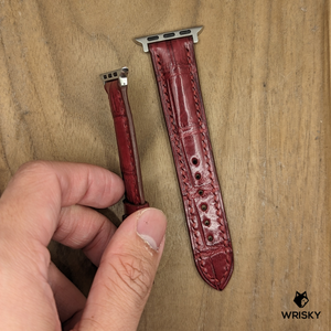 #1226 (Suitable for Apple Watch) Wine Red Crocodile Belly Leather Watch Strap with Red Stitches