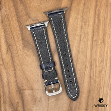 Load image into Gallery viewer, #1075 (Suitable for Apple Watch) Dark Blue Crocodile Belly Leather Watch Strap with Cream Stitches