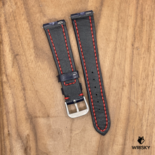 Load image into Gallery viewer, #1109 20/16mm Dark Blue Crocodile Belly Leather Watch Strap with Red Stitches