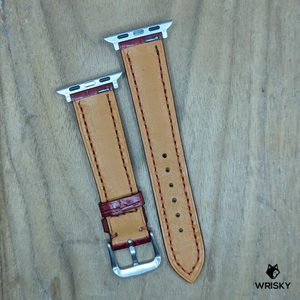 #1226 (Suitable for Apple Watch) Wine Red Crocodile Belly Leather Watch Strap with Red Stitches