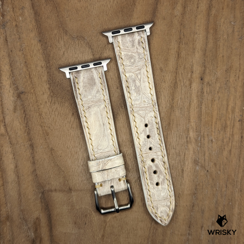 #1227 (Suitable for Apple Watch) Himalayan Crocodile Belly Leather Watch Strap with Cream Stitches