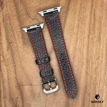 Load image into Gallery viewer, #1076 (Suitable for Apple Watch) Black Crocodile Belly Leather Watch Strap with Red Stitches
