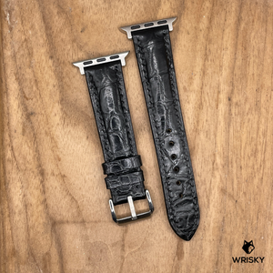 #1259 (Suitable for Apple Watch) Black Crocodile Belly Leather Watch Strap with Black Stitches