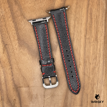 Load image into Gallery viewer, #1077 (Suitable for Apple Watch) Black Crocodile Belly Leather Watch Strap with Red Stitches