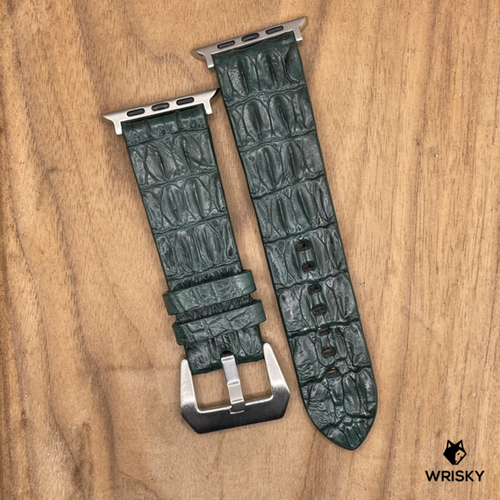 #1111 (Suitable for Apple Watch) Green Double Row Hornback Crocodile Leather Watch Strap