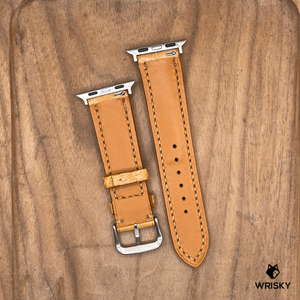 #1158 (Suitable for Apple Watch) Sand Brown Crocodile Belly Leather Watch Strap with Brown Stitches