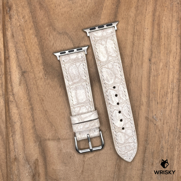 #1159 (Suitable for Apple Watch) Himalayan Crocodile Belly Leather Watch Strap with Cream Stitches