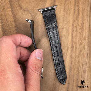 #1078 (Suitable for Apple Watch) Black Crocodile Belly Leather Watch Strap with Black Stitches
