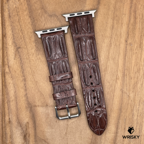 #1112 (Suitable for Apple Watch) Dark Brown Double Row Hornback Crocodile Leather Watch Strap