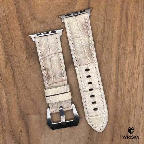 #1079 (Suitable for Apple Watch) Himalayan Crocodile Belly Leather Watch Strap with Cream Stitches