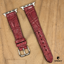 Load image into Gallery viewer, #1230 (Suitable for Apple Watch) Wine Red Crocodile Belly Leather Watch Strap with Red Stitches