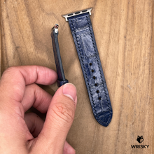 Load image into Gallery viewer, #1160 (Suitable for Apple Watch) Blue Crocodile Belly Leather Watch Strap with Blue Stitches