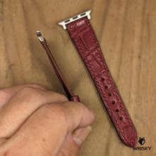 Load image into Gallery viewer, #1230 (Suitable for Apple Watch) Wine Red Crocodile Belly Leather Watch Strap with Red Stitches