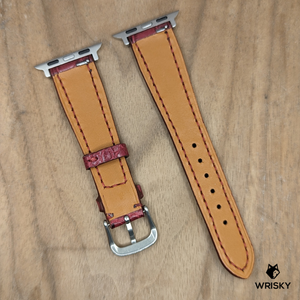 #1230 (Suitable for Apple Watch) Wine Red Crocodile Belly Leather Watch Strap with Red Stitches