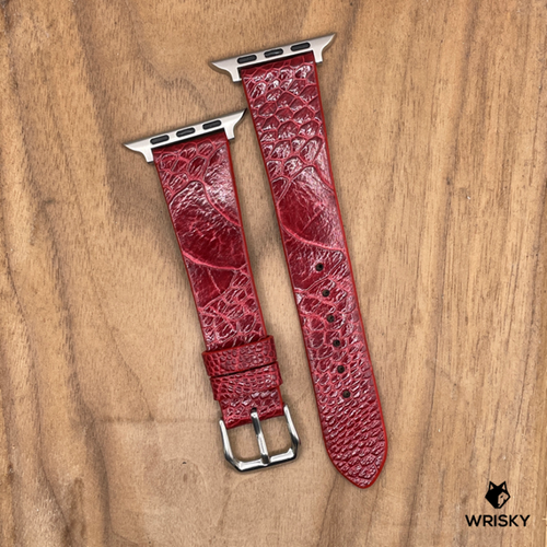 #1113 (Suitable for Apple Watch) Red Ostrich Leg Leather Watch Strap