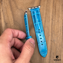Load image into Gallery viewer, #1161 (Suitable for Apple Watch) Sky Blue Crocodile Belly Leather Watch Strap with Blue Stitches