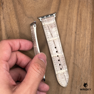 #1162 (Suitable for Apple Watch) Himalayan Crocodile Belly Leather Watch Strap with Cream Stitches