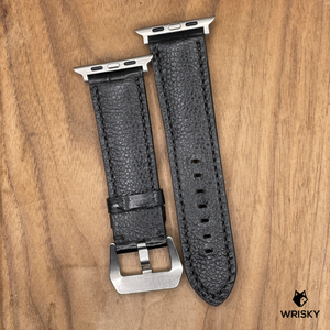 #1081 (Suitable for Apple Watch) Black Crocodile Belly Leather Watch Strap with Black Stitches