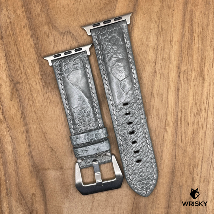 #1082 (Suitable for Apple Watch) Grey Ostrich Leg Leather Watch Strap with Grey Stitches