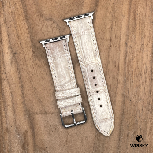 #1164 (Suitable for Apple Watch) Himalayan Crocodile Belly Leather Watch Strap with Cream Stitches