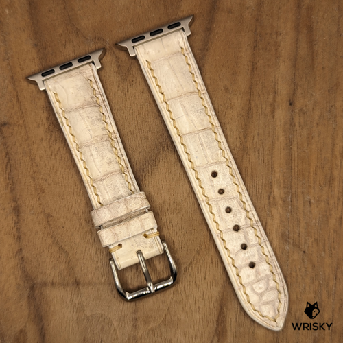 #1232 (Suitable for Apple Watch) Himalayan Crocodile Belly Leather Watch Strap with Cream Stitches