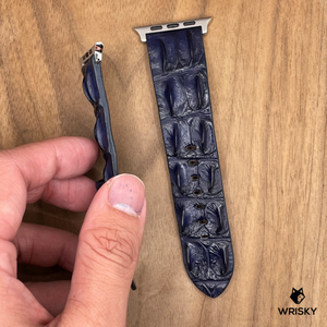 #1083 (Suitable for Apple Watch) Dark Blue Double Row Hornback Crocodile Leather Watch Strap