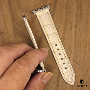 #1232 (Suitable for Apple Watch) Himalayan Crocodile Belly Leather Watch Strap with Cream Stitches