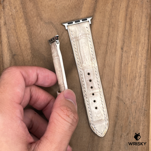 #1164 (Suitable for Apple Watch) Himalayan Crocodile Belly Leather Watch Strap with Cream Stitches