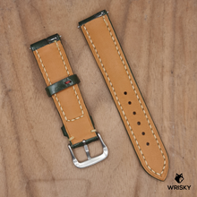 Load image into Gallery viewer, #1215 (Quick Release Springbar) 20/18mm Green Crocodile Belly Leather Watch Strap with Cream Stitches