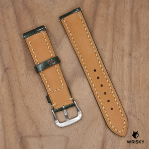#1215 (Quick Release Springbar) 20/18mm Green Crocodile Belly Leather Watch Strap with Cream Stitches