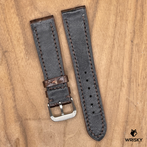 #1121 21/18mm Dark Brown Crocodile Belly Leather Watch Strap with Brown Stitches