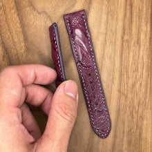 Load image into Gallery viewer, #935 20/18mm Mulberry Purple Ostrich Leg Leather Watch Strap with Purple Stitches