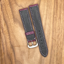 Load image into Gallery viewer, #935 20/18mm Mulberry Purple Ostrich Leg Leather Watch Strap with Purple Stitches