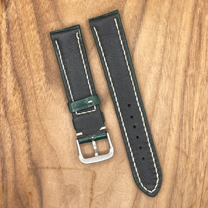 #938 20/18mm Green Crocodile Belly Leather Watch Strap with Cream Stitches