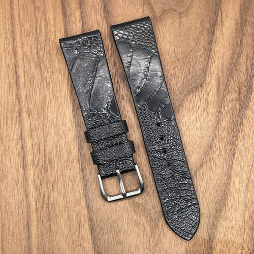 #944 21/18mm Black Ostrich Leg Leather Watch Strap