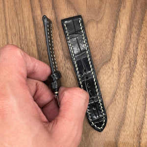 #945 20/18mm Black Crocodile Leather Watch Strap with Cream Stitches