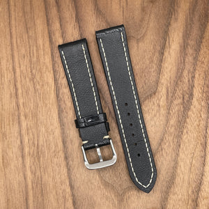 #945 20/18mm Black Crocodile Leather Watch Strap with Cream Stitches