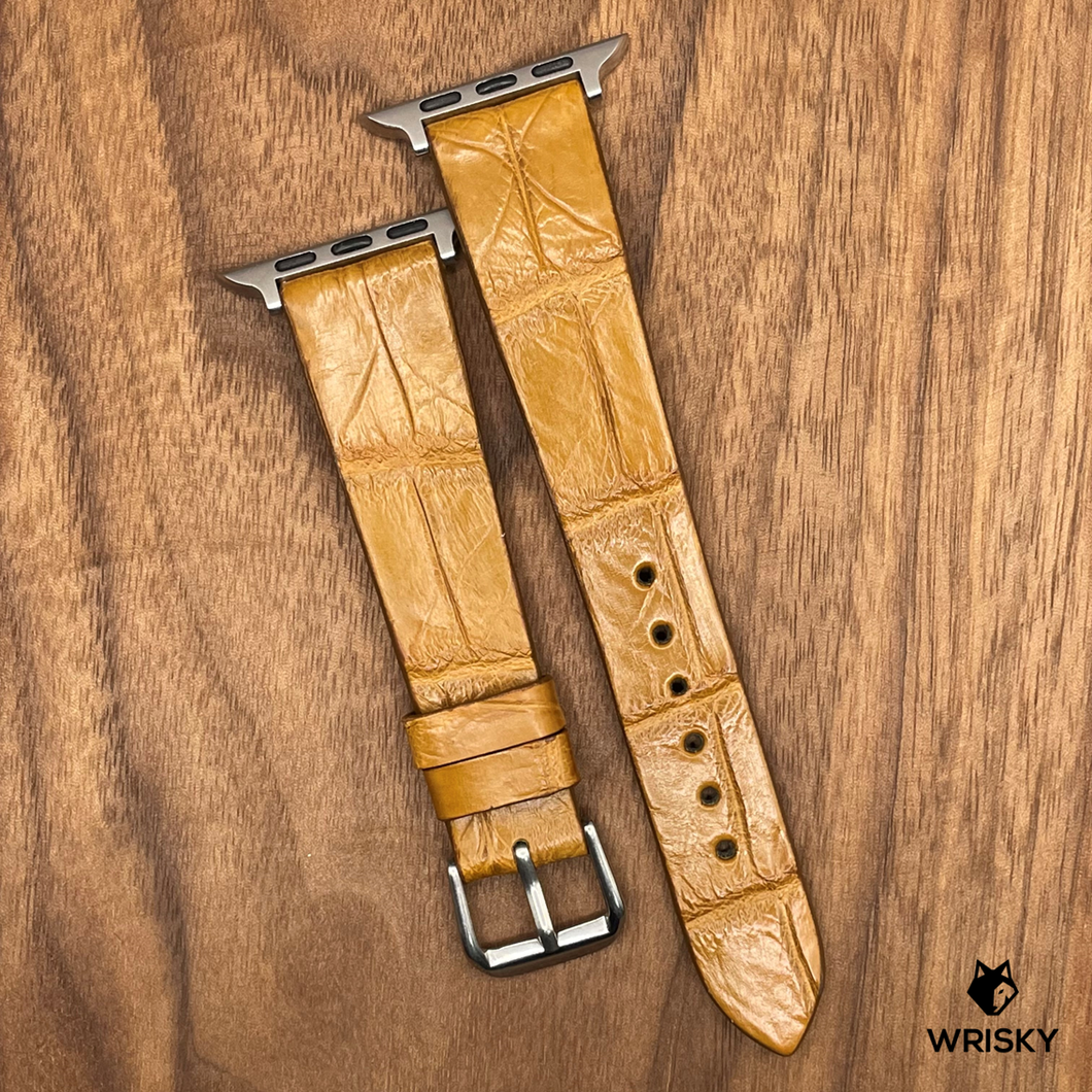 #682 (Suitable for Apple Watch) Caramel Brown Crocodile Leather Watch Strap