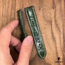 Load image into Gallery viewer, #713 (Quick Release Spring Bar) 20/18mm Dark Green Crocodile Belly Leather Watch Strap with Cream Stitches