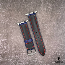 Load image into Gallery viewer, #556 (Suitable for Apple Watch) Royal Blue Crocodile Belly Leather Watch Strap with Red Stitches