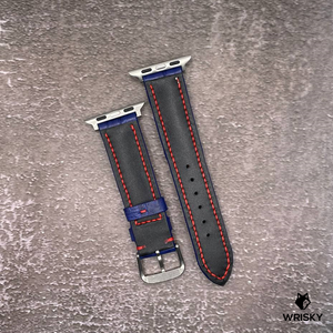 #556 (Suitable for Apple Watch) Royal Blue Crocodile Belly Leather Watch Strap with Red Stitches