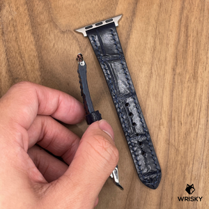 #1044 (Suitable for Apple Watch) Dark Blue Crocodile Leather Watch Strap with Dark Blue Stitches