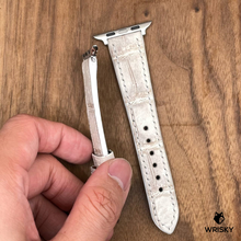 Load image into Gallery viewer, #848 (Suitable for Apple Watch) Himalayan Crocodile Belly Leather Watch Strap with Cream Stitches
