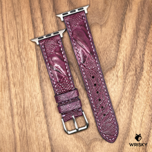 Load image into Gallery viewer, #942 (Suitable for Apple Watch) Mulberry Purple Ostrich Leg Leather Watch Strap with Purple Stitches