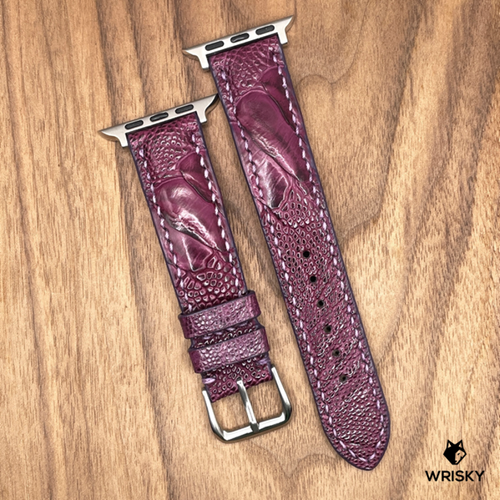 #942 (Suitable for Apple Watch) Mulberry Purple Ostrich Leg Leather Watch Strap with Purple Stitches